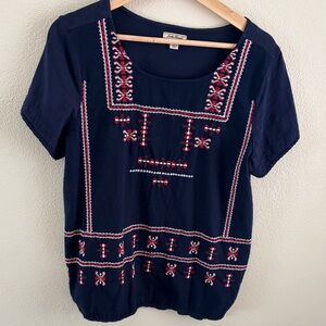 Lucky Brand women’s navy tee with embroidered detail | size medium
